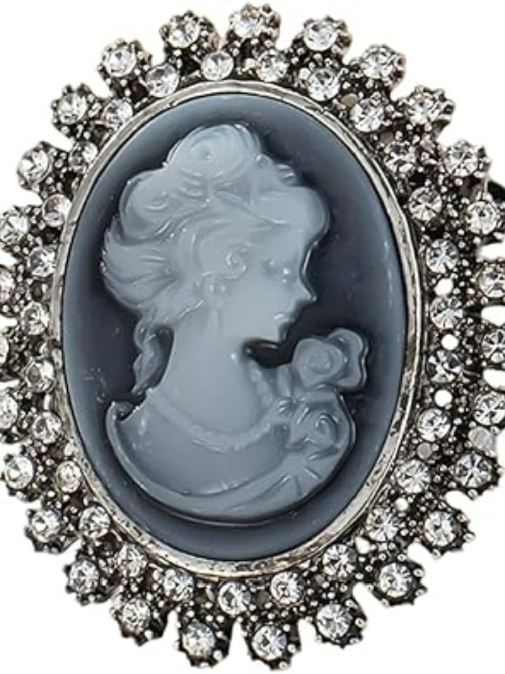 NEW Cameo Brooch Pin Fashion Silver Tone Shell Elegance Rhinestone Lapel Pin
